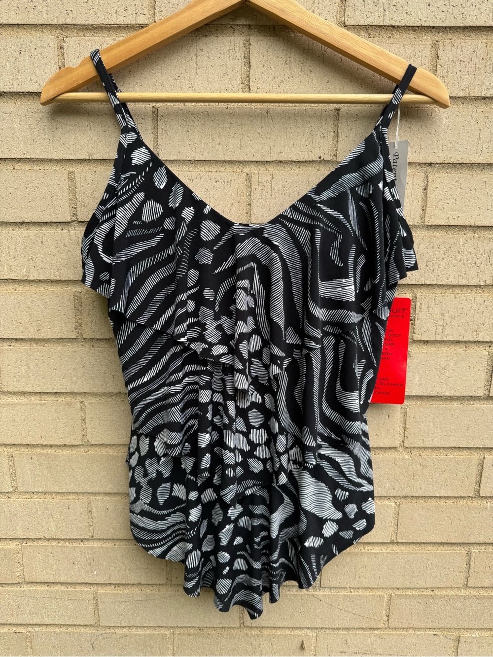 Magic Suit Black White Patterned Rita Ruffle Tankini Bikini Swimsuit Sz 8